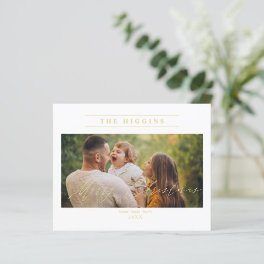 Goedkope minialistische gouden kerstfoto. (Staand voorkant)