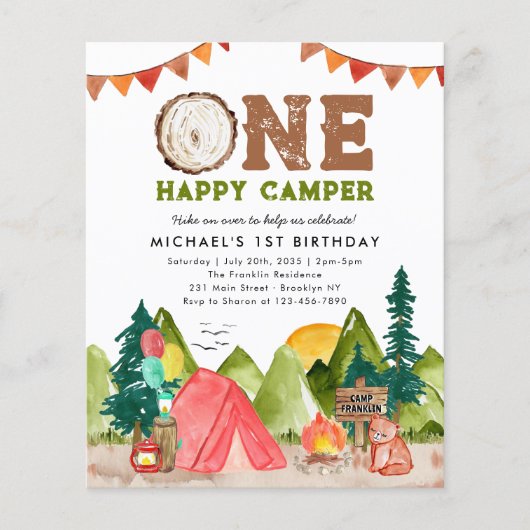 Goedkope One Happy Camper Woodland Beer 1e Verjaar Flyer (Voorkant)