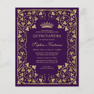 Goedkope Paarse Violet Floral Gold Tiara Quinceane Flyer