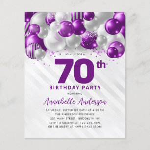 Goedkope Paarse Zilveren Ballon Glitter 70e Verjaa Flyer