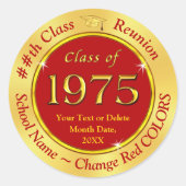 Goedkope, rode en gouden kleuren, Klasse van 1975, Ronde Sticker (Voorkant)