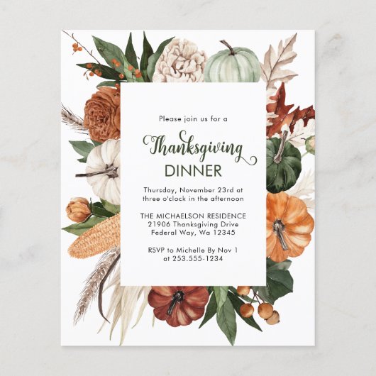 Goedkope rustieke groene Thanksgiving diner uitnod Flyer (Voorkant)