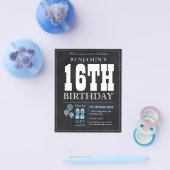 Goedkope rustieke krijtbord blauwe ballon 16e verj flyer (Enkel)