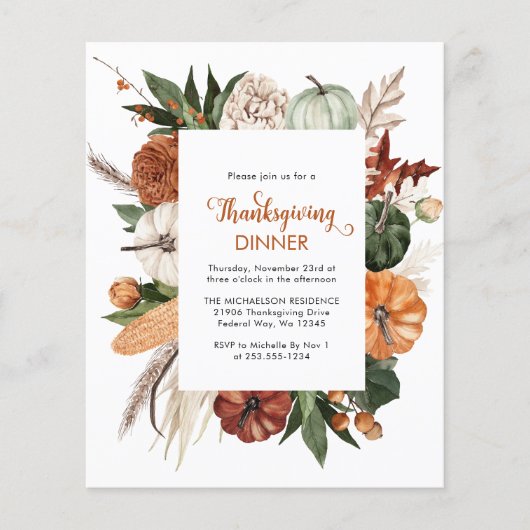 Goedkope rustieke pompoen Thanksgiving diner uitno Flyer (Voorkant)