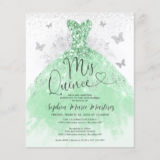 Goedkope Sage Groene Jurk Mis Quince Quinceañera Flyer (Voorkant)