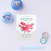 Goedkope Sky Cloud Waterverf Red Airplane Verjaard Flyer (Enkel)