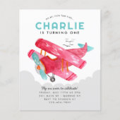 Goedkope Sky Cloud Waterverf Red Airplane Verjaard Flyer (Voorkant)