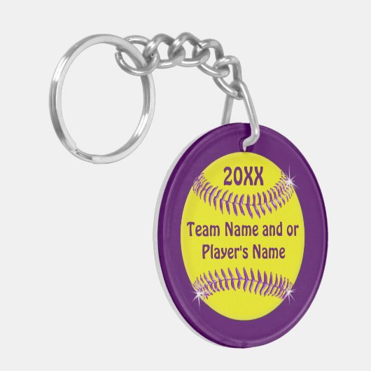 Goedkope Softball Gift Ideeën Uw KLEUREN en 2 TEKS Sleutelhanger (Voorkant Links)