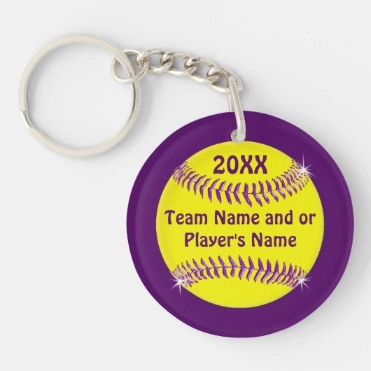 Goedkope Softball Gift Ideeën Uw KLEUREN en 2 TEKS Sleutelhanger (Voorkant)