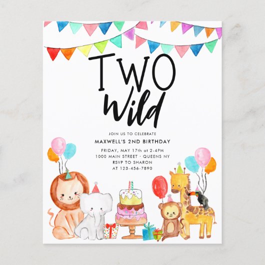 Goedkope TWEE WILD Safari Party Dieren 2e Verjaard Flyer (Voorkant)
