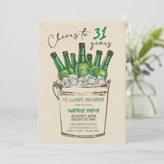 Goedkope uitnodiging op verjaardag, volwassen verj (Staand voorkant)