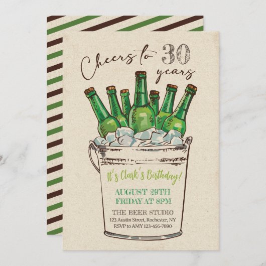 Goedkope uitnodiging op verjaardag, volwassen verj (Voorkant / Achterkant)