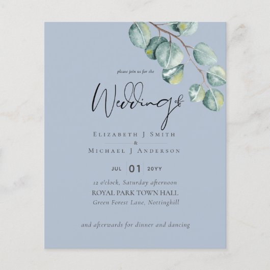 GOEDKOPSTE Eucalyptus Stofblauwe Huwelijk Flyer (Voorkant)