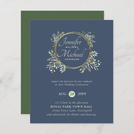 GOEDKOPSTE Huwelijksuitnodiging Groene Krans BUDGE (Voorkant / Achterkant)