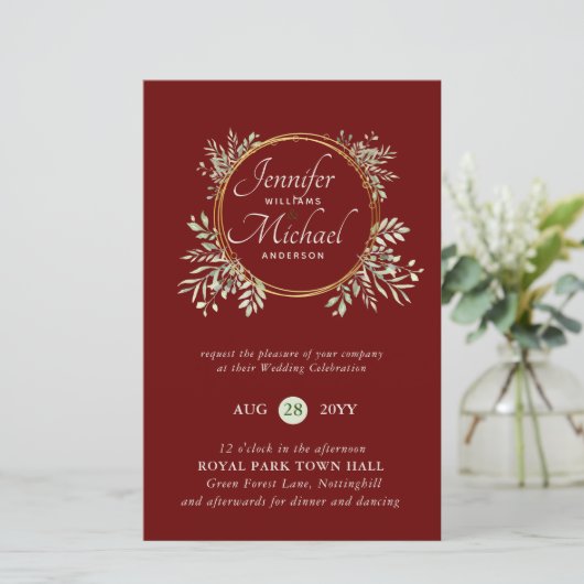 GOEDKOPSTE Huwelijksuitnodiging Groene Krans BUDGE (Staand voorkant)