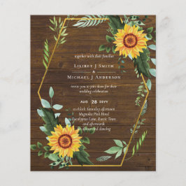 GOEDKOPSTE Rustic Sunflowers Trouw Uitnodiging Flyer