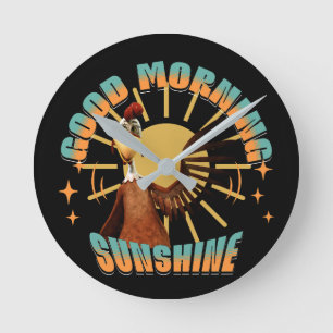 Goeiemorgen Zonneschijn Grappige Haan Ronde Klok