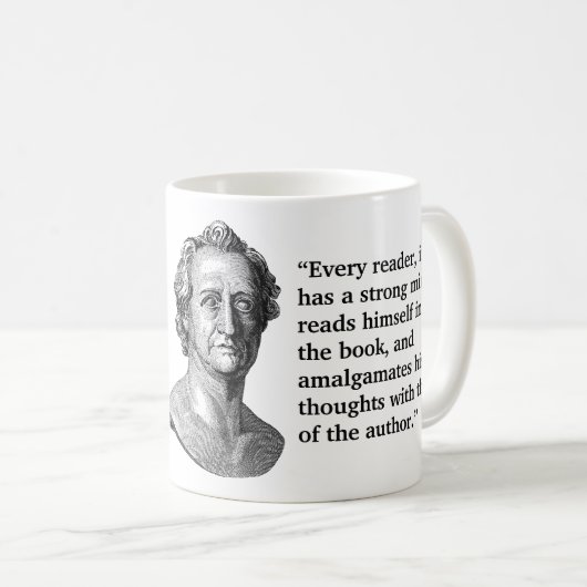 Goethe quote op lezers koffiemok (Voorkant rechts)