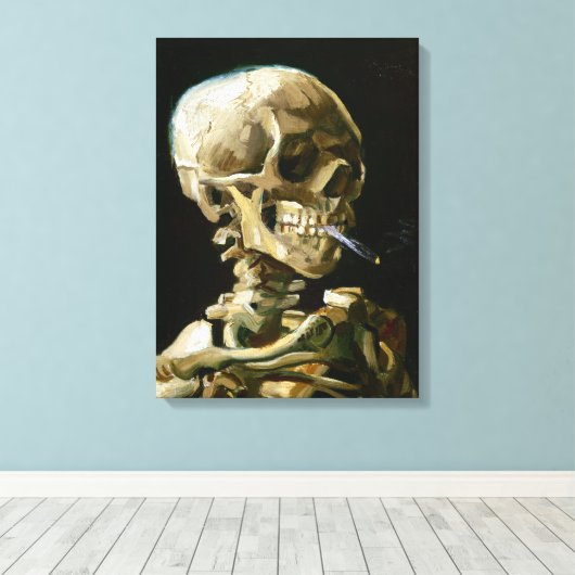 Gogh Head of a Skeleton met een Burning Cigarette Canvas Afdruk (Insitu (Houten vloer))