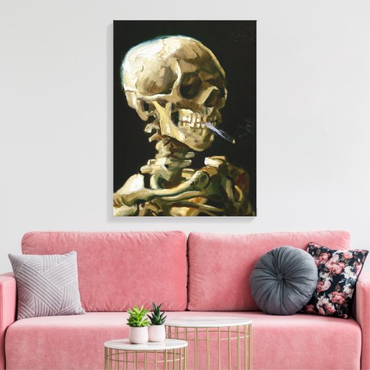 Gogh Head of a Skeleton met een Burning Cigarette Canvas Afdruk (Insitu (Woonkamer))