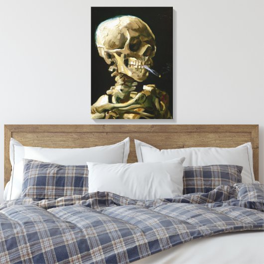 Gogh Head of a Skeleton met een Burning Cigarette Canvas Afdruk (Insitu (Slaapkamer))