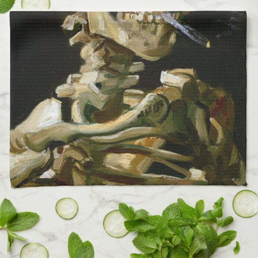 Gogh Head of a Skeleton met een Burning Cigarette Theedoek (Gevouwen)