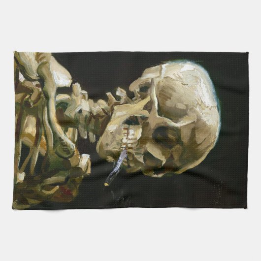 Gogh Head of a Skeleton met een Burning Cigarette Theedoek (Horizontaal)