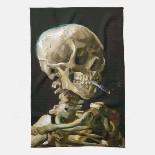 Gogh Head of a Skeleton met een Burning Cigarette Theedoek (Verticaal)