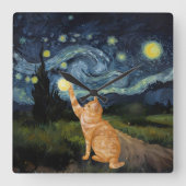 Gogh Kat Sterrennacht Vierkante Klok (Voorkant)