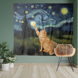 Gogh Kat Sterrennacht Wandkleed