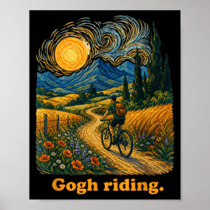 Gogh Ridderlijk Grappige Fietsende Nachthemel Kuns Poster