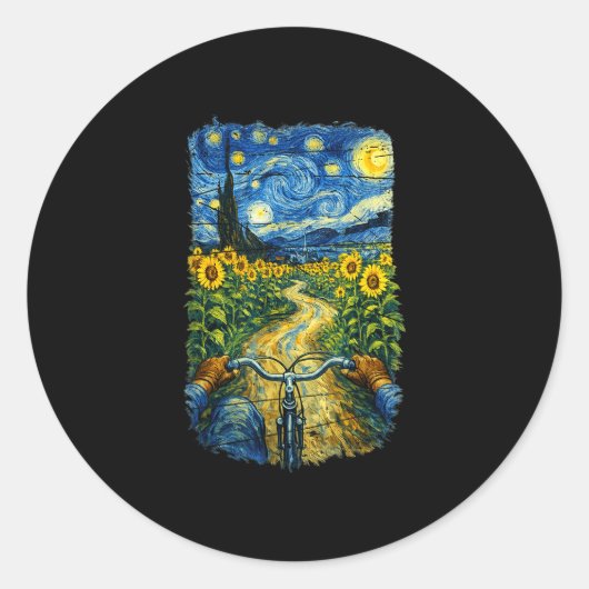 Gogh rijdt grappige fiets kunst fiets ronde sticker (Voorkant)