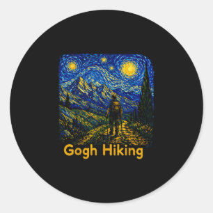Gogh wandelen grappige wandelaar sterrennacht kuns ronde sticker
