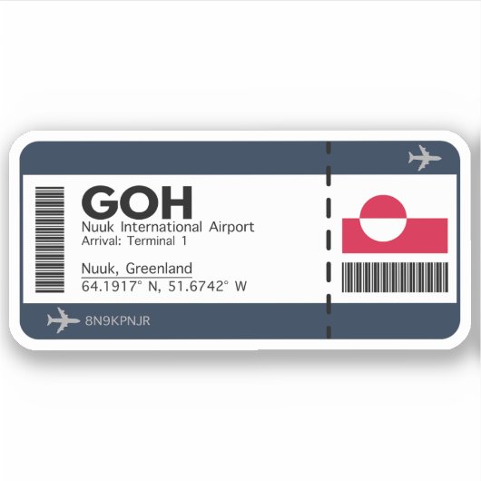 GOH Nuuk, Greenland Airport Boarding Pass Sticker (Voorkant)