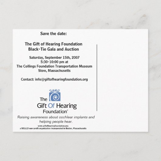 GOHF Gala Bewaar de datum Aankondigingskaart (Achterkant)