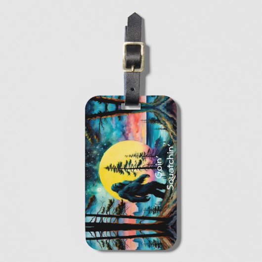 Goin' Squatchin' Kleurrijke Sasquatch Landschap Bagagelabel (Voorkant (verticaal))