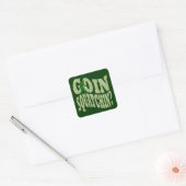 Goin squatchin? tekst en groene camo vierkante sticker (Envelop)