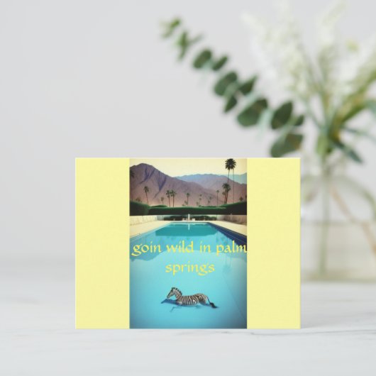 Goin Wild in Palm Springs Zebra Retro  zwembad Briefkaart (Staand voorkant)