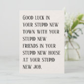 Going Away Kaart - Veel succes in je domme nieuwe  (Staand voorkant)