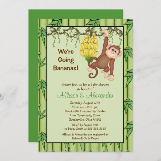 Going Bananas Monkey Oerwoud Safari Baby shower Kaart (Voorkant / Achterkant)
