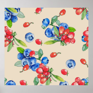 Goji, bosbes: waterverf illustratiepatroon. poster