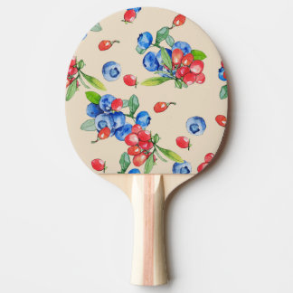 Goji, bosbes: waterverf illustratiepatroon. tafeltennisbatje