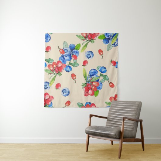 Goji, bosbes: waterverf illustratiepatroon. wandkleed (In Situ (horizontaal))