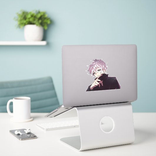 Gojo Satoru Sticker (Laptop op bureau)