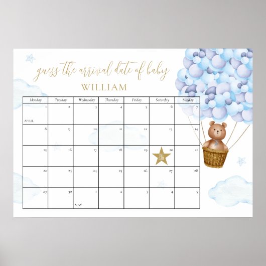 Gok de uitgerekende datum Teddybeer Blauwe baby sh Poster (Voorkant)