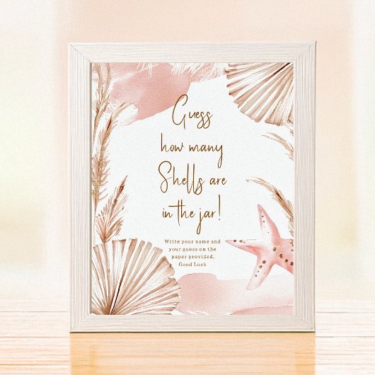 Gok hoeveel schelpen baby shower spel poster
