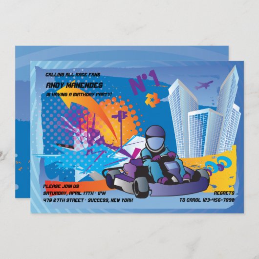 GoKart-uitnodigingen Kaart (Voorkant / Achterkant)