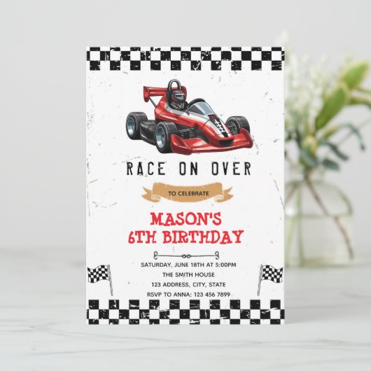 GoKart verjaardagsuitnodiging Kaart (Staand voorkant)