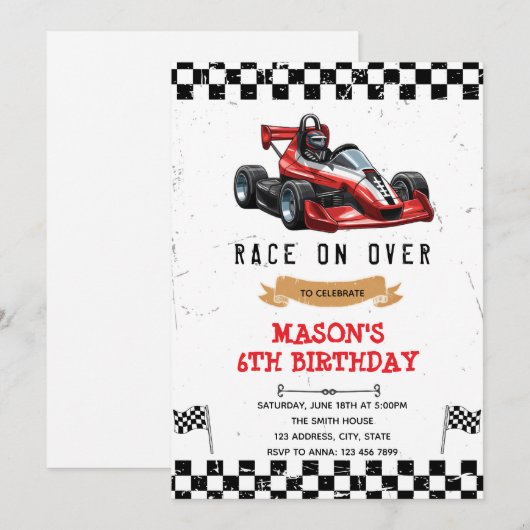 GoKart verjaardagsuitnodiging Kaart (Voorkant / Achterkant)