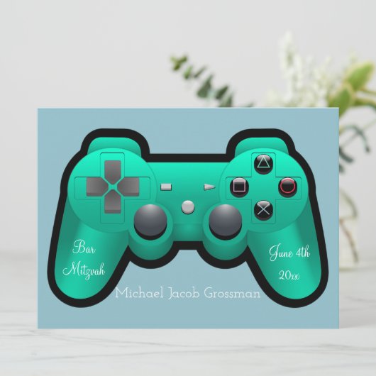 Gokken, controller, Bar Mitzvah, uitnodiging (Staand voorkant)